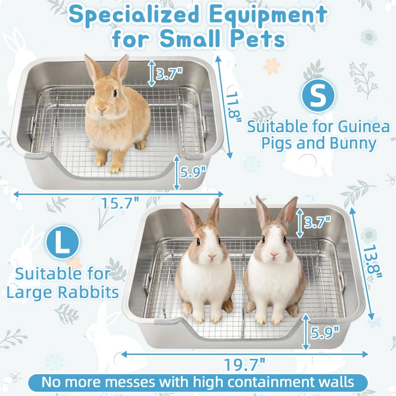BWOGUE Large Stainless Steel Rabbit Litter Box with Sifting Tray, Steel Grids Bunny Litter Box, Rabbit Potty Pan for Adult Guinea Pigs, Chinchillas, Ferrets, Squirrels, Easy to Clean, Odor Control - Image 2