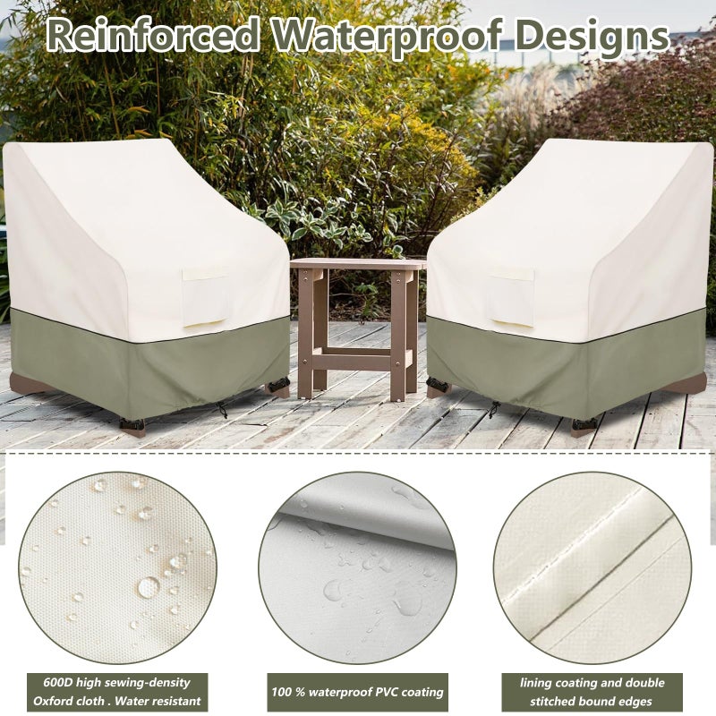 Bitubi Waterproof 2 Pack Patio Adirondack Chair Cover for Outdoor Chair Size Up to 32W x 35D x 36H inch,Outdoor Lawn Patio Furniture Covers (Beige) - Image 4