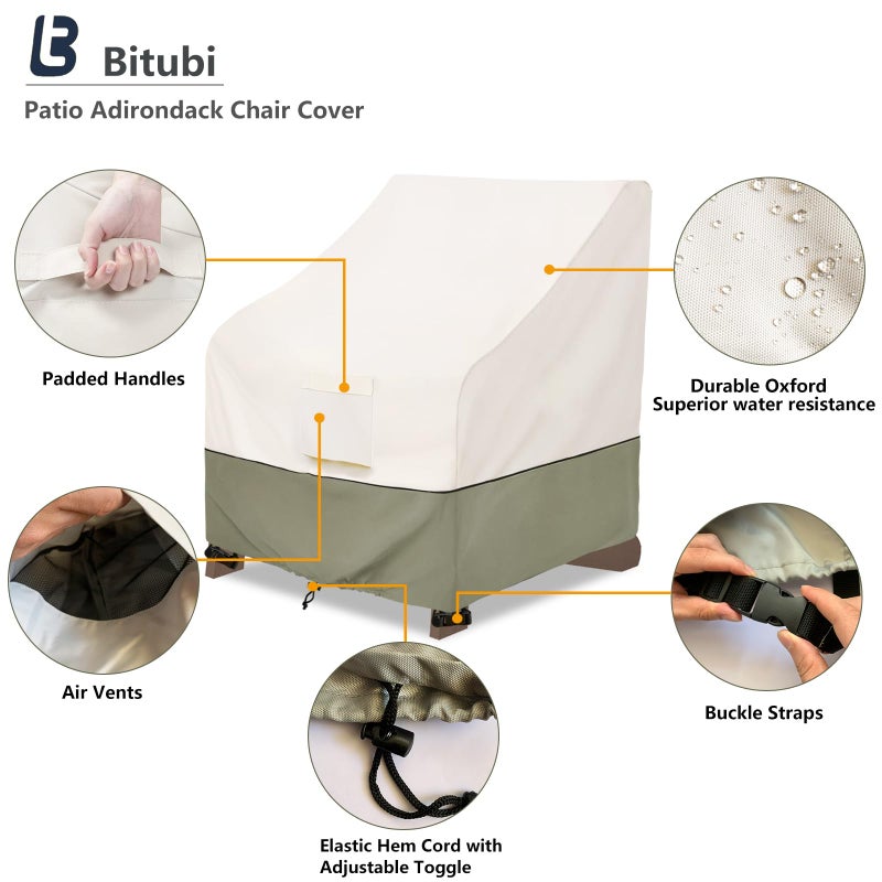 Bitubi Waterproof 2 Pack Patio Adirondack Chair Cover for Outdoor Chair Size Up to 32W x 35D x 36H inch,Outdoor Lawn Patio Furniture Covers (Beige) - Image 3