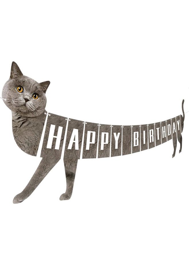 Hxezoc Cat Happy Birthday Banner, 16 Unique Paper Banners, Multicolored, 7.09 x 18.57 Inches, Lightweight, Indoor Use, Cat Theme, Perfect for Birthday Party, Room & Wall Decoration - Image 1