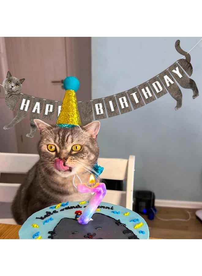 Hxezoc Cat Happy Birthday Banner, 16 Unique Paper Banners, Multicolored, 7.09 x 18.57 Inches, Lightweight, Indoor Use, Cat Theme, Perfect for Birthday Party, Room & Wall Decoration - Image 3