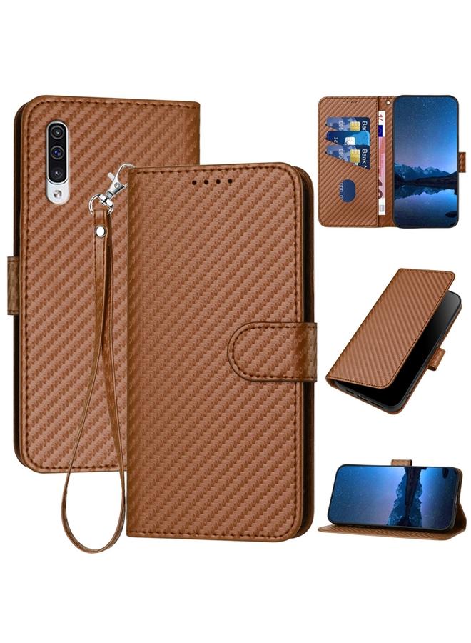S-TOP Case For Samsung Galaxy A50 / A50s YX0070 Carbon Fiber Buckle Leather Phone Case with Lanyard - Image 1