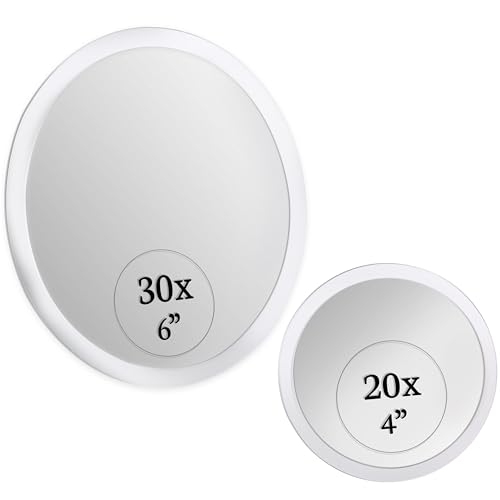 MIRRORVANA Magnifying Mirror Set 30x and 20x  Wall Mounted Makeup Mirror with Suction Cup Small Magnifying Mirror for Bathroom 15cm 30 X and 10cm 20 X