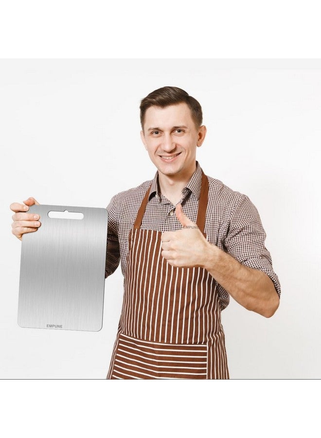 Empune Rectangular 304 Stainless Steel Chopping Board for Kitchen | with 1 Steel Straw & Anti-Skid Silicon Pad | for Cutting Vegetables, Meat, Fish, Fruits | Cutting Board | Medium | 31 x 21 cm  - Image 5