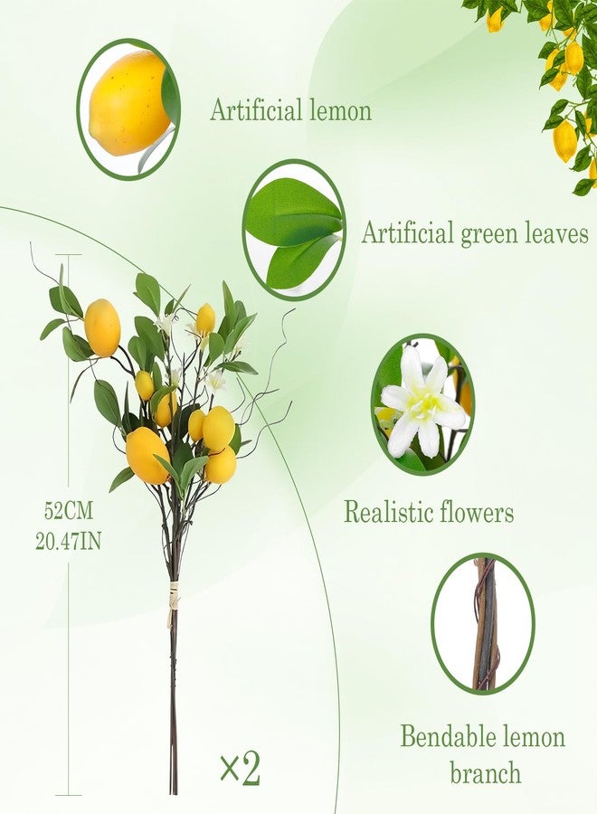 dallisten 2 Bunches Artificial Lemons Branches, 16 Heads Fake Lemon Branches with Lemons for Vase, Realistic Fake Lemon Decoration for Farmhouse Style Party Table Centerpiece and Home Decor - Image 3