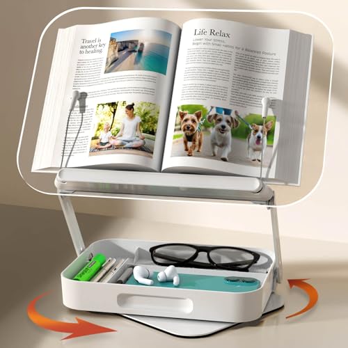 Pandorama Acrylic Book Stand with Storage, 360° Rotating, Foldable Adjustable Holder with Large Storage Capacity for Reading & Tablets (Clear) - Image 2