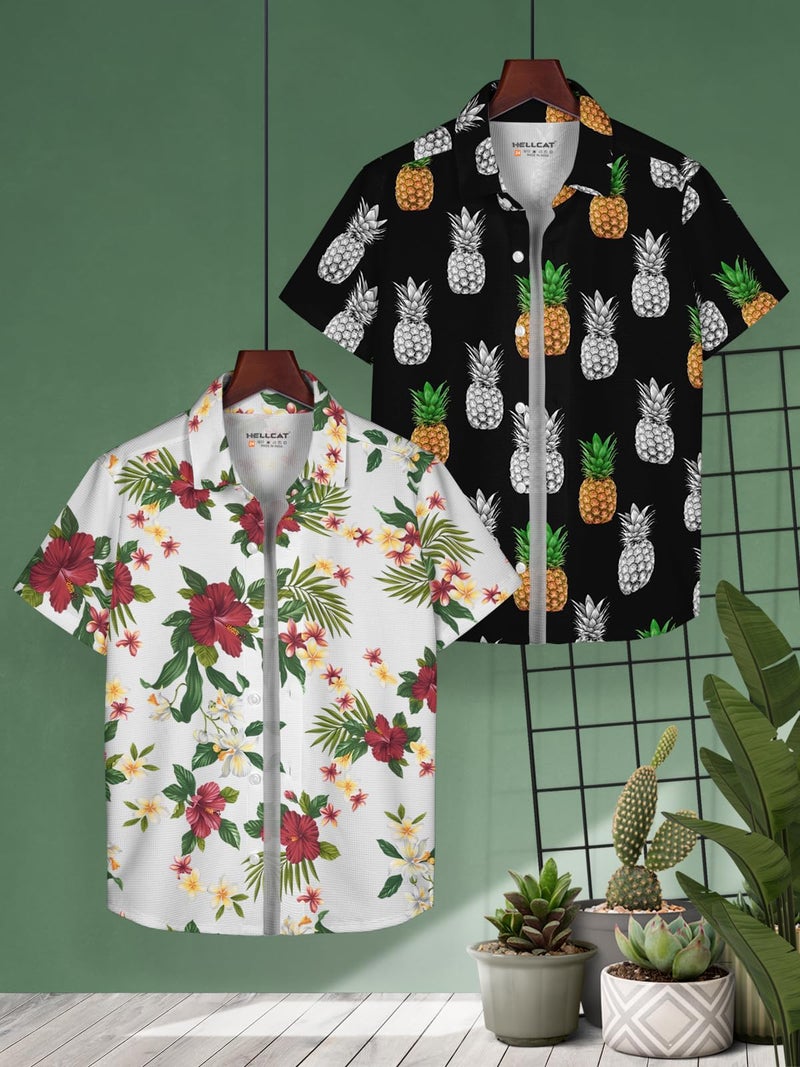 HELLCAT Boys Cotton Blend White, Black Trendy Regular Fit Printed Causal Shirt - Pack Of 2_White/Black_3-4 Years - Image 2
