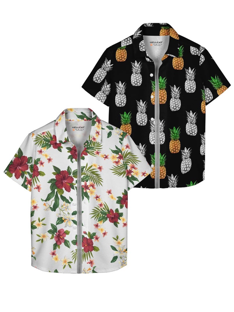 HELLCAT Boys Cotton Blend White, Black Trendy Regular Fit Printed Causal Shirt - Pack Of 2_White/Black_3-4 Years - Image 1