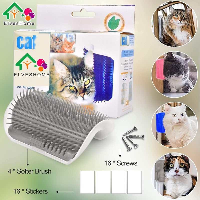 Cyeelves Cat Self Groomer 4 PACK Upgraded, All-In-One Self-Cleaning Brush Tool Wall Corner Scratcher Trimmer, Pet Grooming Massage Comb Softer Toy Brushes for Dogs Cats Short Long Hair Fur Kitten Puppy Catnip - Image 4