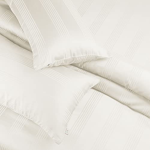Spread Spain® Cotton Bedsheet & Pillow Cover Set - Blue | Striped Design & 450 Thread Count Barcode Super King Size Bedsheet - 112x112 Inch with 2 Pillow Covers - 18 x 27 Inch Each | Off White - Image 2