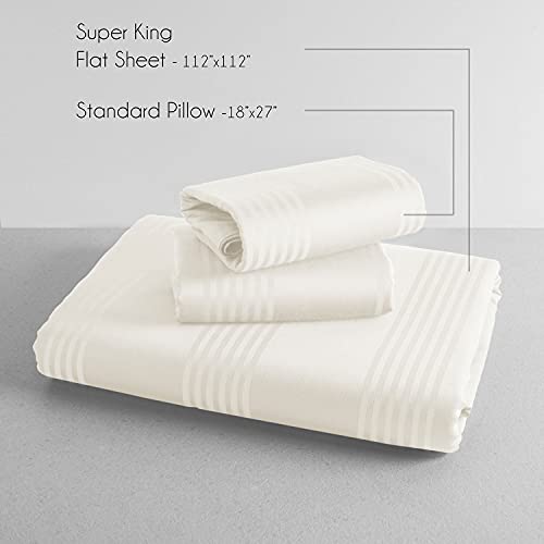 Spread Spain® Cotton Bedsheet & Pillow Cover Set - Blue | Striped Design & 450 Thread Count Barcode Super King Size Bedsheet - 112x112 Inch with 2 Pillow Covers - 18 x 27 Inch Each | Off White - Image 4