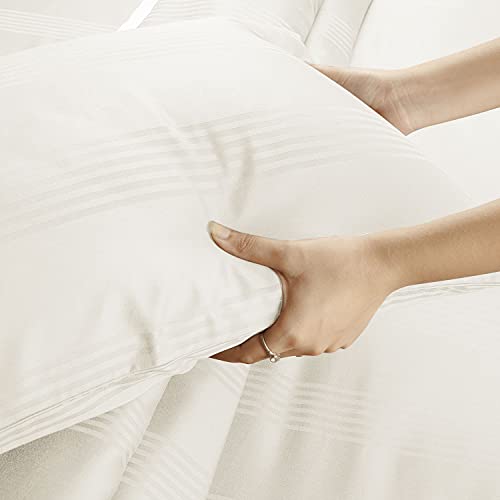 Spread Spain® Cotton Bedsheet & Pillow Cover Set - Blue | Striped Design & 450 Thread Count Barcode Super King Size Bedsheet - 112x112 Inch with 2 Pillow Covers - 18 x 27 Inch Each | Off White - Image 5