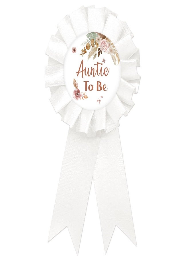 SUPERLUBY Pampas Grass Auntie To Be Tinplate Badge Pin, Boho Best Aunt Ever Button Pin for Women, Pampas Gender Reveal Brooch Pin, White Rosette Auntie To Be Button for Baby Shower/Newborn Baby Party Celebration - Image 1