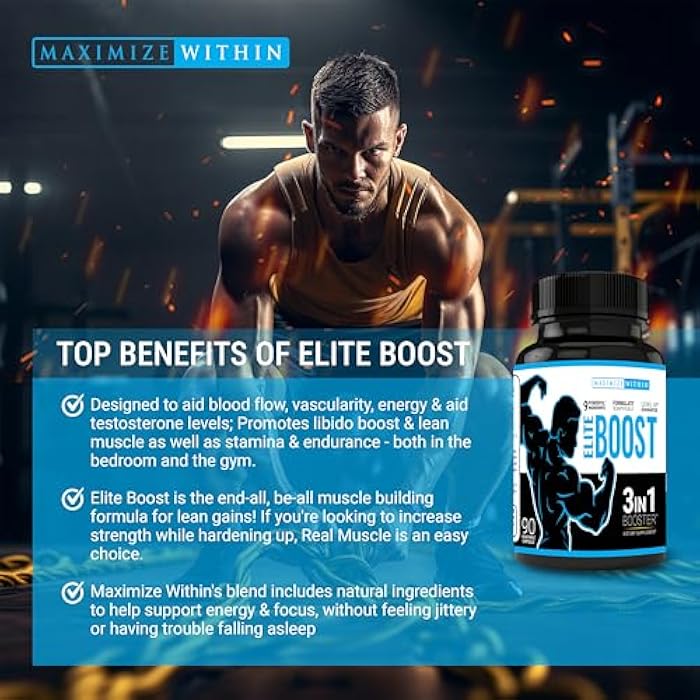 Maximum Slim Elite Boost 3 in 1 Formula Naturally Promotes Testosterone Libido, Energy,Muscle Mass & Stamina, Powerful Ingredients Veggie Capsules - Image 4