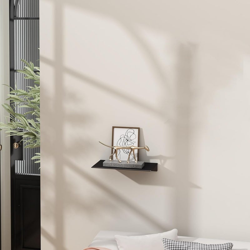 Danpoo 8 inch Small Floating Shelf for Wall Organizer & Storage, Mini Display Shelf, Metal Wall Shelf for Bathroom, Living Room, Kitchen, Bedroom(Matte Black) - Image 2