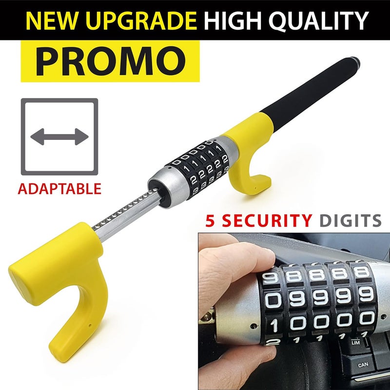 KRASER KR940B Anti-Theft Car Steering Wheel Lock - High Security Combination Bar, Black-Yellow - Image 3