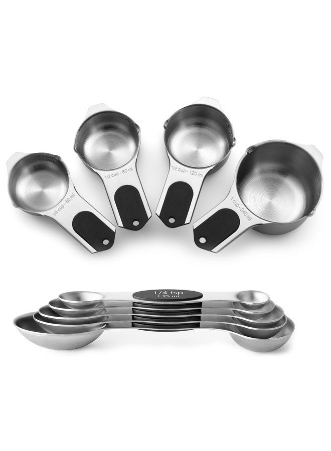 Spring Chef Magnetic Measuring Cups & Spoons Set (Patent Pending), Strong N45 Magnets, Heavy Duty Stainless Steel Fits in Spice Jars for Baking & Cooking, BPA Free, Round Set of 9, Black - Image 1