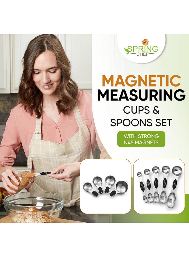 Spring Chef Magnetic Measuring Cups & Spoons Set (Patent Pending), Strong N45 Magnets, Heavy Duty Stainless Steel Fits in Spice Jars for Baking & Cooking, BPA Free, Round Set of 9, Black - Image 2