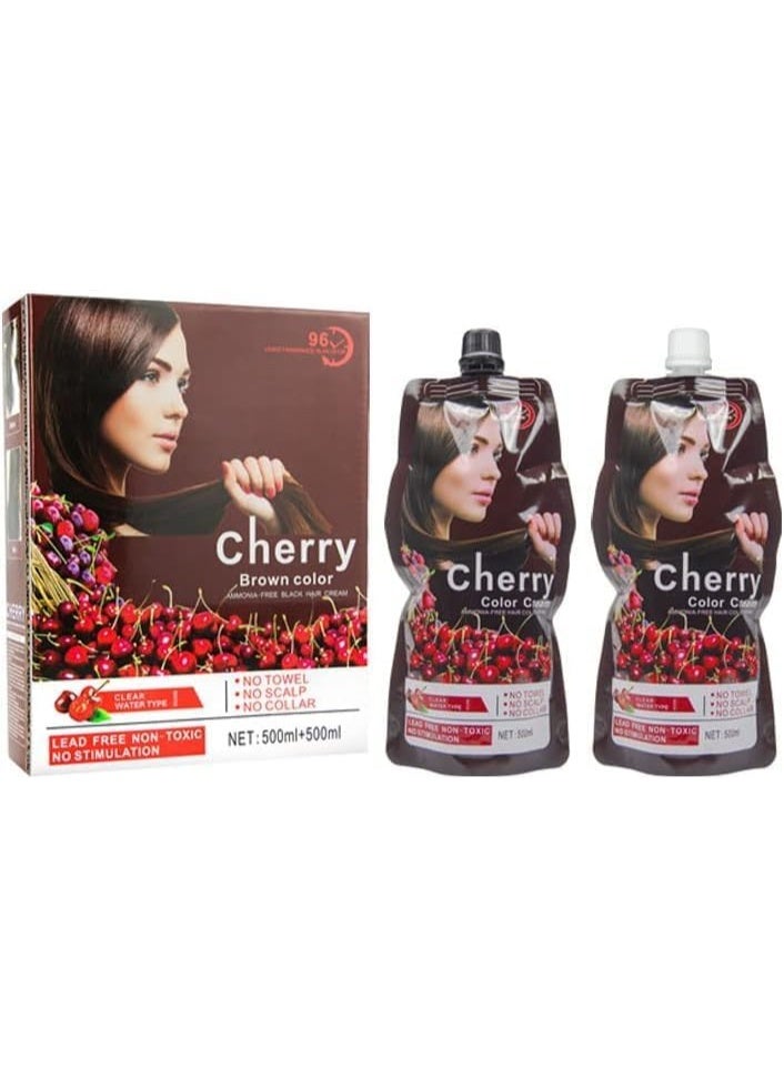 موكيرو كريم تلوين الشعر بلون الكرز، خالي من الأمونيا، غير سام، بدون تحفيز، 500 مل + 500 مل (بني غامق) - Image 3