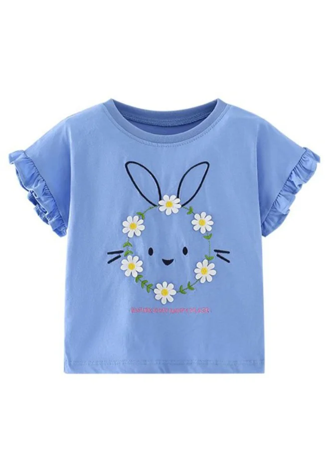 يونيكي Blue Crew Neck Short Sleeve Printed Top