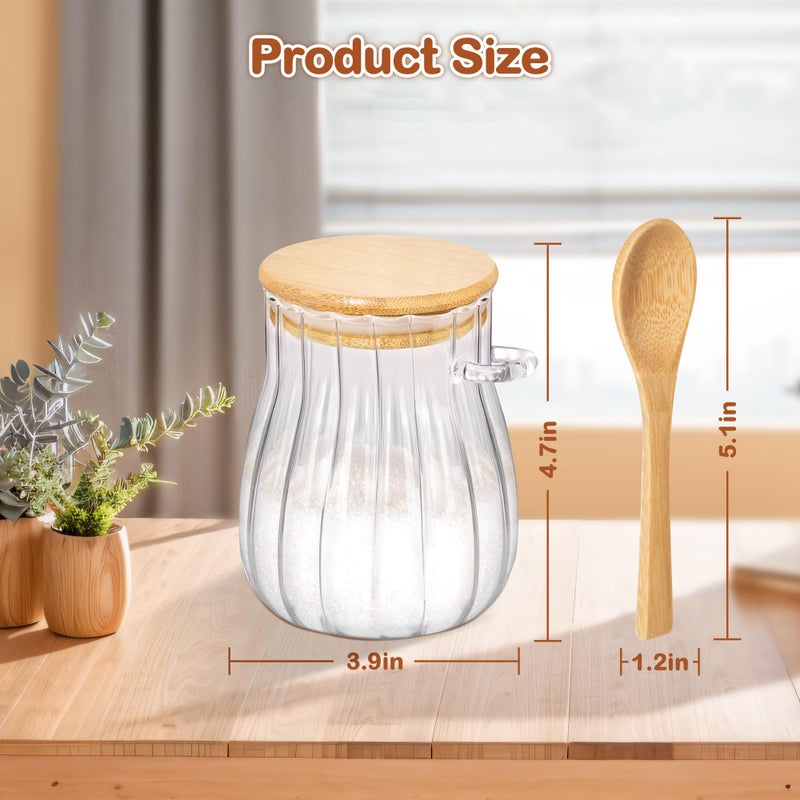 Quald 20oz Sugar Container with Bamboo Lid and Spoon,600 ml Sugar Bowl Glass Jar for Coffee Bar Accessories Coffee Canister Kitchen Decor (Large) - Image 2