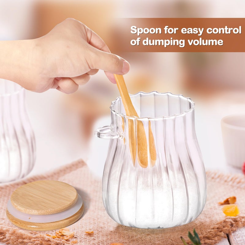 Quald 20oz Sugar Container with Bamboo Lid and Spoon,600 ml Sugar Bowl Glass Jar for Coffee Bar Accessories Coffee Canister Kitchen Decor (Large) - Image 5