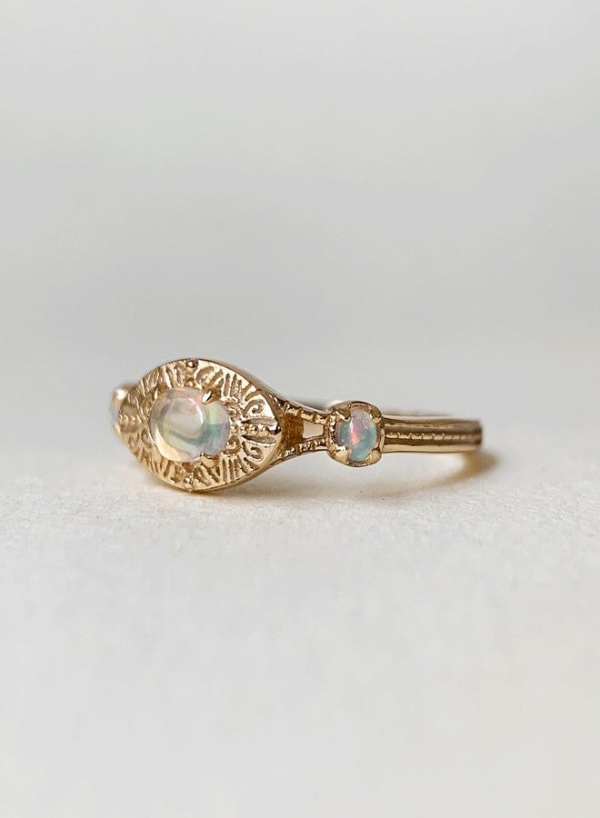 يس ليدي خواتم وعد رقيقة من YESLADY للنساء، خاتم قابل للتكديس من الذهب والأوبال، تصميم بسيط بثلاثة أحجار كريمة، مجوهرات خطوبة وزفاف عتيقة، مقاس 6 - Image 3