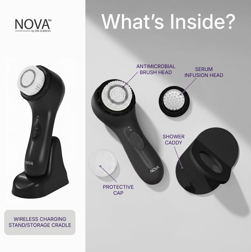 Spa Sciences - NOVA - Sonic Cleansing Brush with Bristles & Infusion System â€“ Anti-Aging Facial Exfoliating, Waterproof, and USB Rechargeable - Image 3