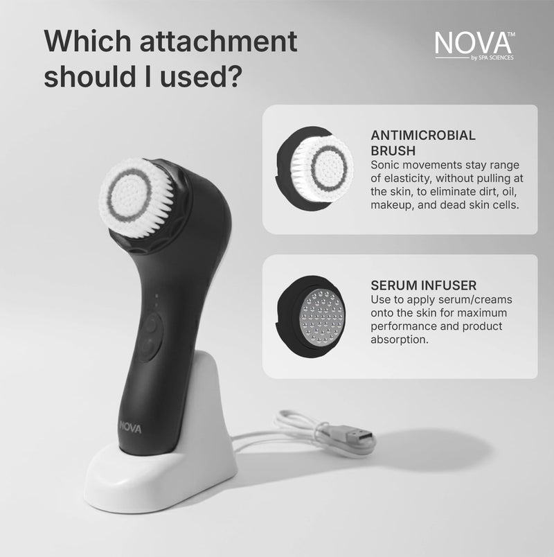 Spa Sciences - NOVA - Sonic Cleansing Brush with Bristles & Infusion System â€“ Anti-Aging Facial Exfoliating, Waterproof, and USB Rechargeable - Image 4