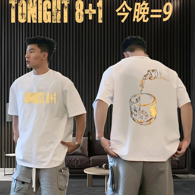 Fattened plus size 150kg heavy cotton short-sleeved men's T-shirt summer American retro fashion loose half-sleeved top - Image 3