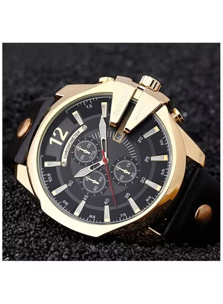 CURREN Men's Men Watches Luxury Gold Male Fashion Leather Strap Outdoor Casual Sport Wristwatch with Big Dial - Image 3