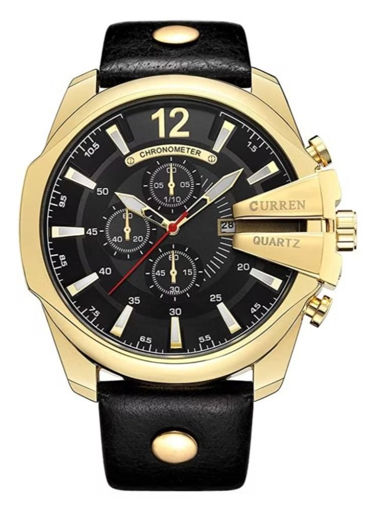 CURREN Men's Men Watches Luxury Gold Male Fashion Leather Strap Outdoor Casual Sport Wristwatch with Big Dial - Image 1