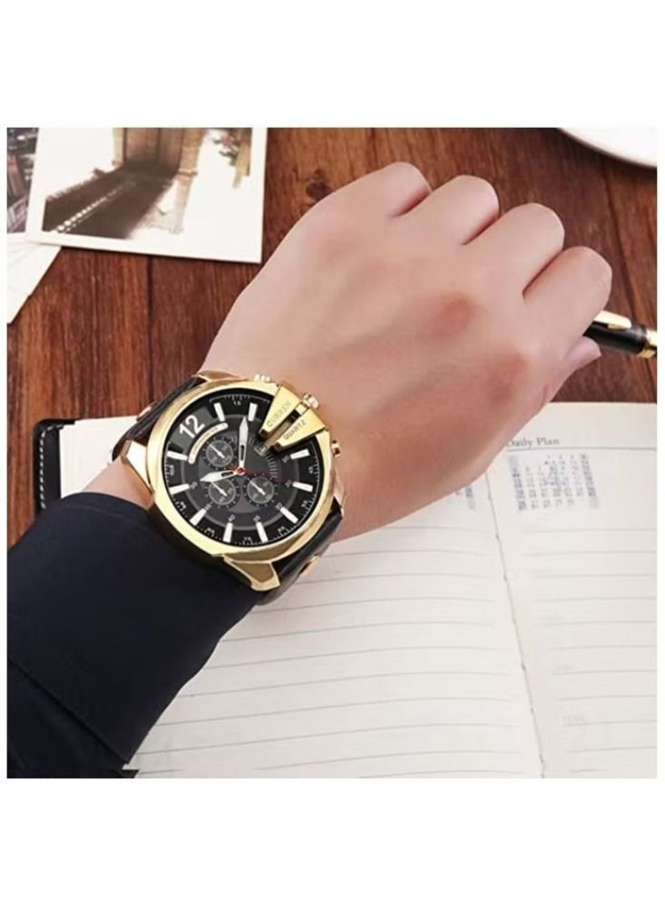 CURREN Men's Men Watches Luxury Gold Male Fashion Leather Strap Outdoor Casual Sport Wristwatch with Big Dial - Image 2