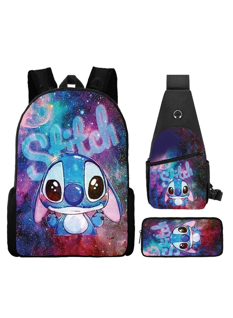 general 3-Piece Cartoon Stitch 3D Print Backpack Set - Image 1