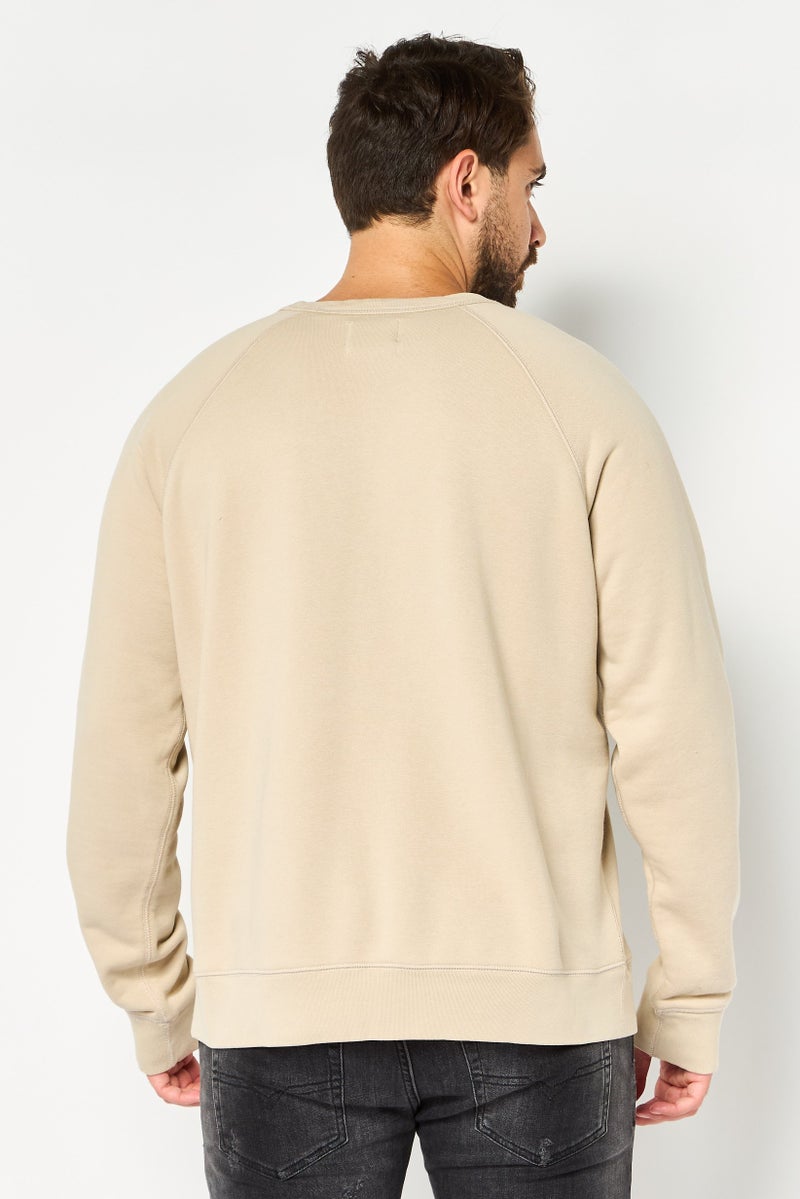 DOCKERS Men Crew Neck Embroidered Logo Long Sleeve Sweatshirt, Beige - Image 3