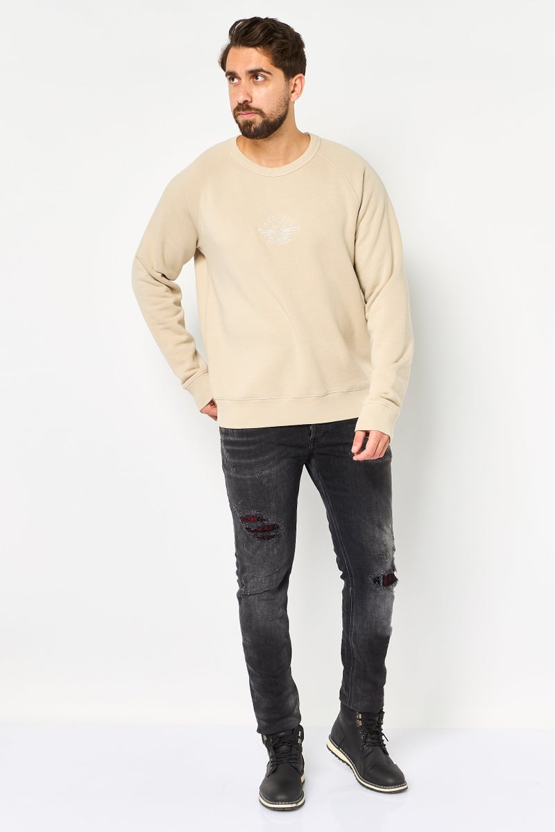 DOCKERS Men Crew Neck Embroidered Logo Long Sleeve Sweatshirt, Beige - Image 4