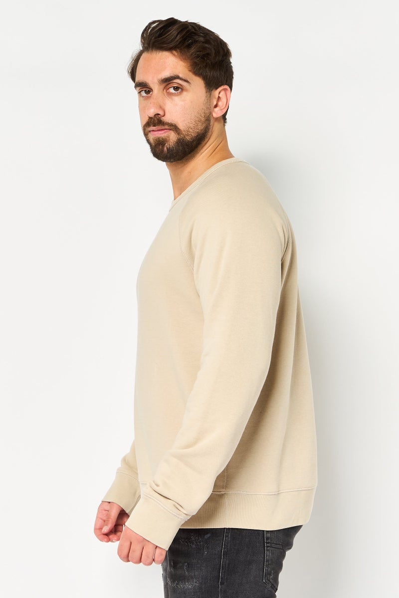 DOCKERS Men Crew Neck Embroidered Logo Long Sleeve Sweatshirt, Beige - Image 2