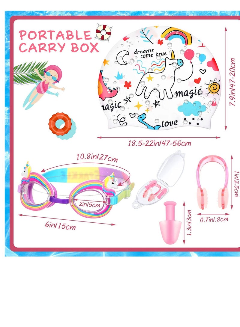 Generic Children's Swimming Set, 5 Sets of Silicone Cap Goggles Glasses Nose Clip Ear Plugs Cartoon Pink Girls Underwater for Children Age 3-12 Years - Image 5