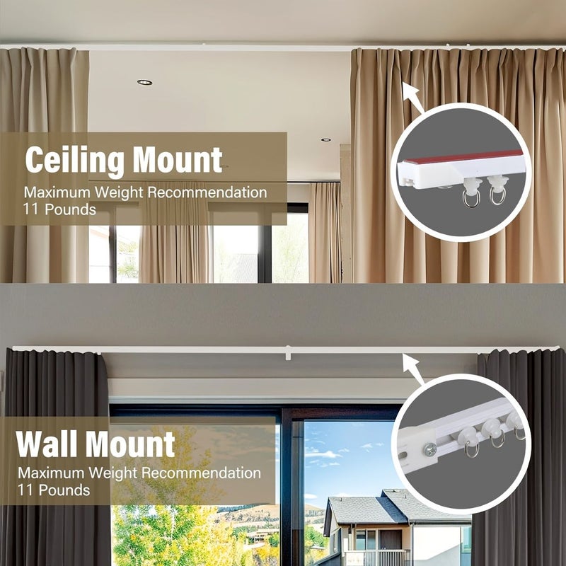 Polychrome Easy Install Self Adhesive Curtain Track Set 10 Set with Silent Pulleys and Metal S Hooks for Home and Bathroom - Image 4
