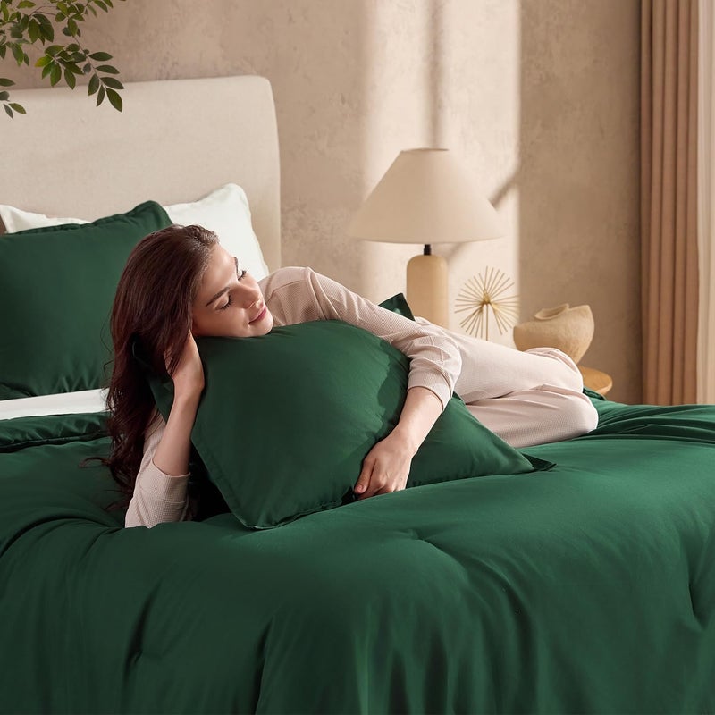 Andency Dark Emerald Green King Size Comforter Set, 3 Pieces Forest Hunter Green Boho Solid Bedding Comforters & Sets, Soft Lightweight Microfiber All Season Reversible Bed Set for Men Women - Image 5