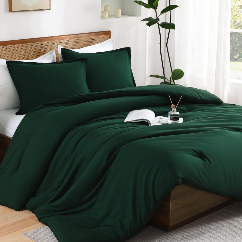 Andency Dark Emerald Green King Size Comforter Set, 3 Pieces Forest Hunter Green Boho Solid Bedding Comforters & Sets, Soft Lightweight Microfiber All Season Reversible Bed Set for Men Women - Image 1