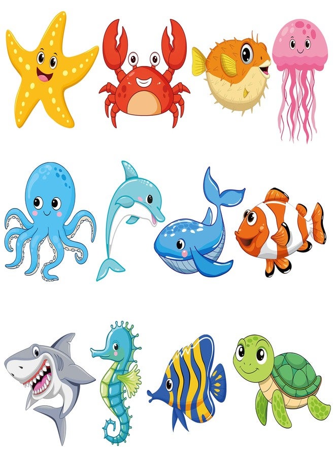 Maniaacer 48 PCS Sea Life Cut Outs Ocean Animal Paper Cutouts Tropical Fish Cutout Under The Sea Bulletin Board Decorations with Glue Points for Summer School Classroom Bulletin Board Home Kids DIY Craft Decor - Image 1