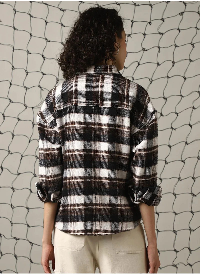 Hubberholme Women's Multicoloured Cotton Blend Checkered Oversized Shacket