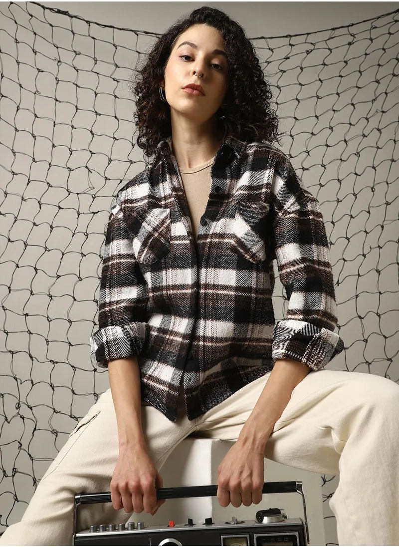 هوبرهولمي Women's Multicoloured Cotton Blend Checkered Oversized Shacket