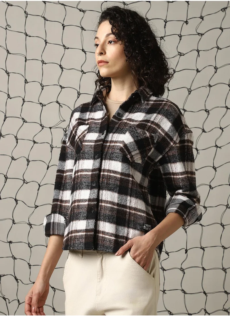 هوبرهولمي Women's Multicoloured Cotton Blend Checkered Oversized Shacket