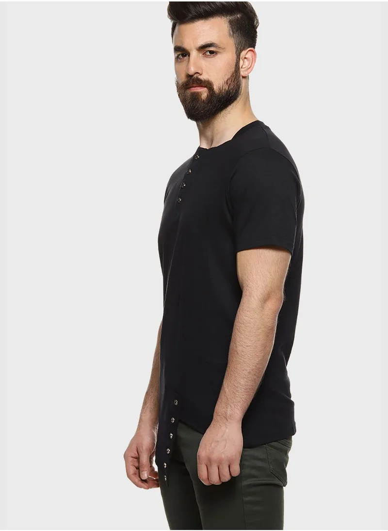 Campus Sutra Front Button T-Shirt