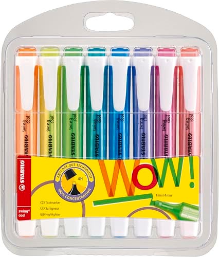 STABILO Highlighter swing cool - Pack of 8 - Assorted Colors - Portable, Clip Closure, Office + School Supplies - Image 1