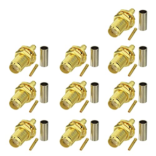 Eightwood 10pcs SMA Female Bulkhead Crimp Connector Gold-Plated for RG316 RG174 Cable - Image 1
