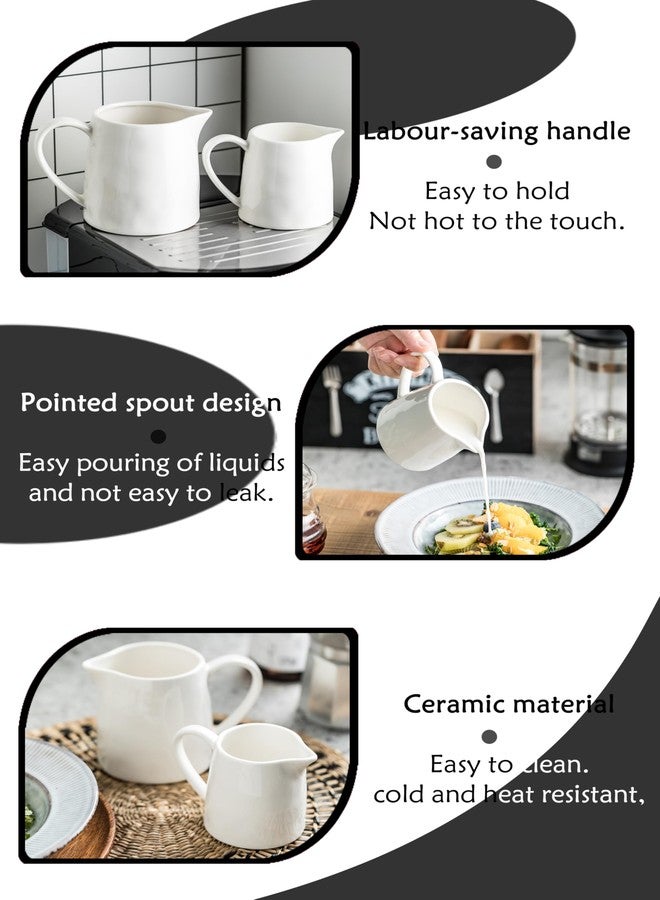 LYEOBOH Creamer 9 OZ Creamer Pitcher, White Creamer with Handle, Porcelain Small Milk Pitcher, Coffee Farmhouse Kitchen Accessory - Image 4