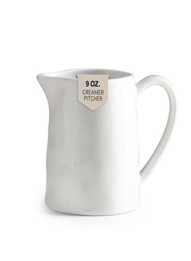 LYEOBOH Creamer 9 OZ Creamer Pitcher, White Creamer with Handle, Porcelain Small Milk Pitcher, Coffee Farmhouse Kitchen Accessory - Image 1